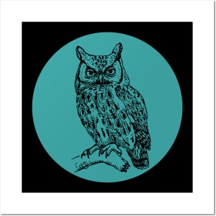 Halloween Owl, Portents, Omens, Signs, and Fortunes - Teal and Black Style Posters and Art